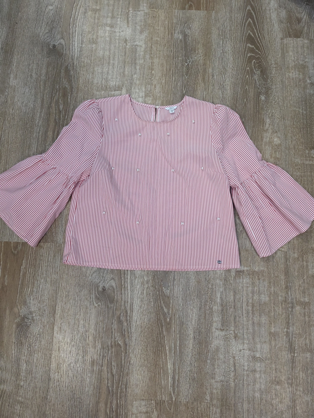 GUESS Striped Pink Bell-Sleeve Blouse